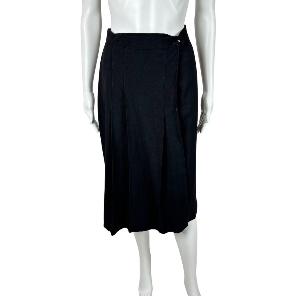 Vintage 70s Black Skirt Womens Small Solid Wrap Style A Line Knee Length